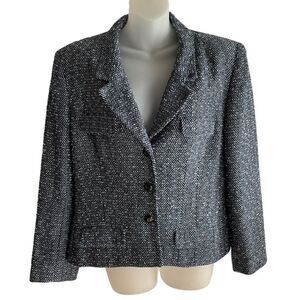 Carlisle Suit Jacket Silk Wool Blend Button Front Tweed Boucle Blue Black 14